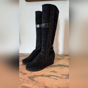 Arche Black Suede Knee-High Wedge Boots